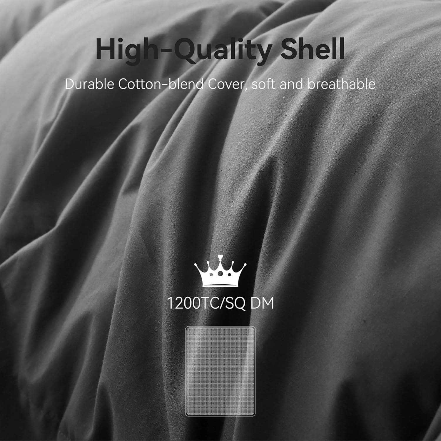 Edredom Queen de penas de ganso cinza, enchimento premium para todas as estações, 750+ poder de enchimento 1200TC tecido de mistura de algodão estilo hotel, edredom leve 1,190 g (90 x 90 - Imagem 4