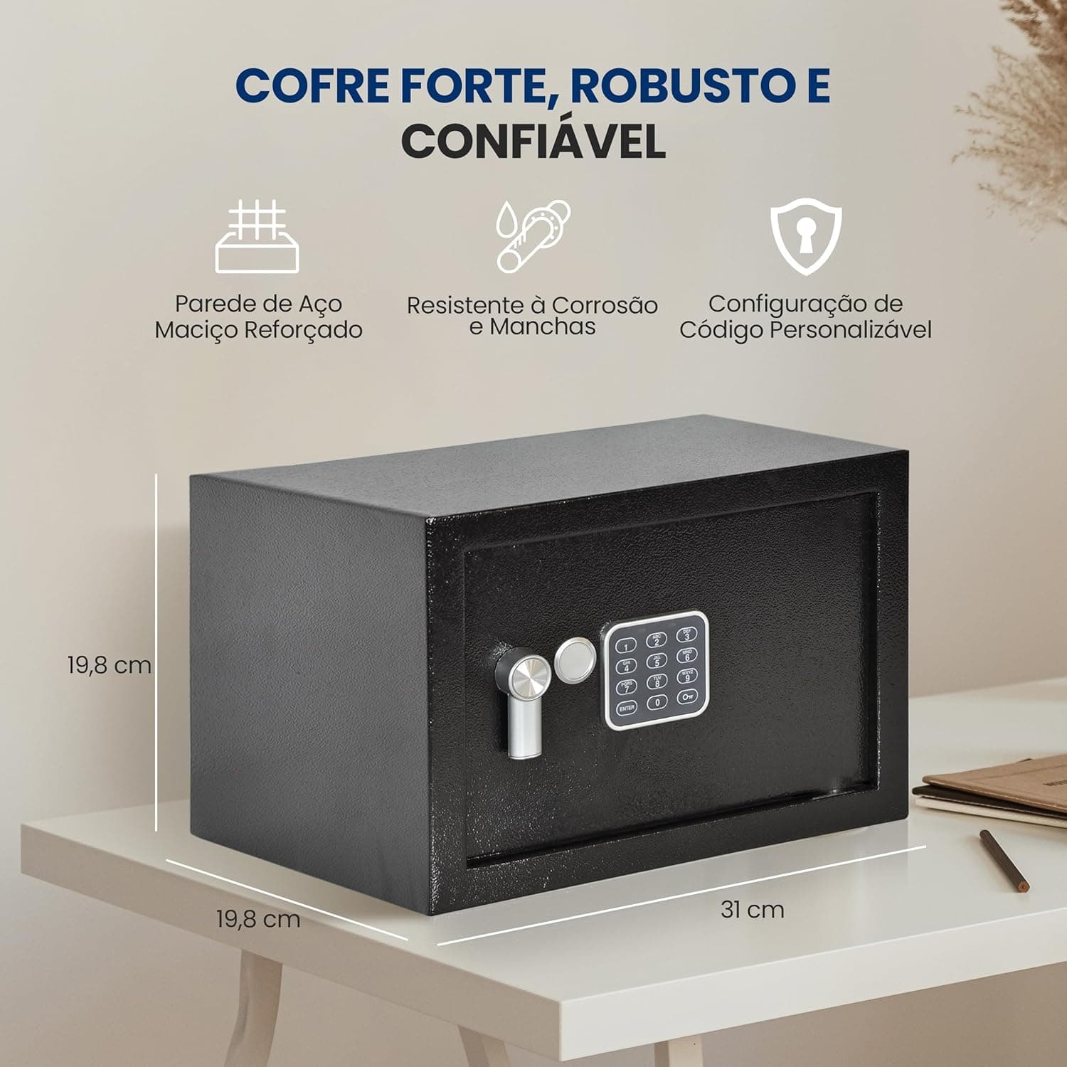 Cofre Digital SereneLife Médio 31cm, Parede de Aço Sólido, Teclado Eletrônico e Chave, Ideal para Escritório, Documentos e Tablets, SLSFE14 - Imagem 4
