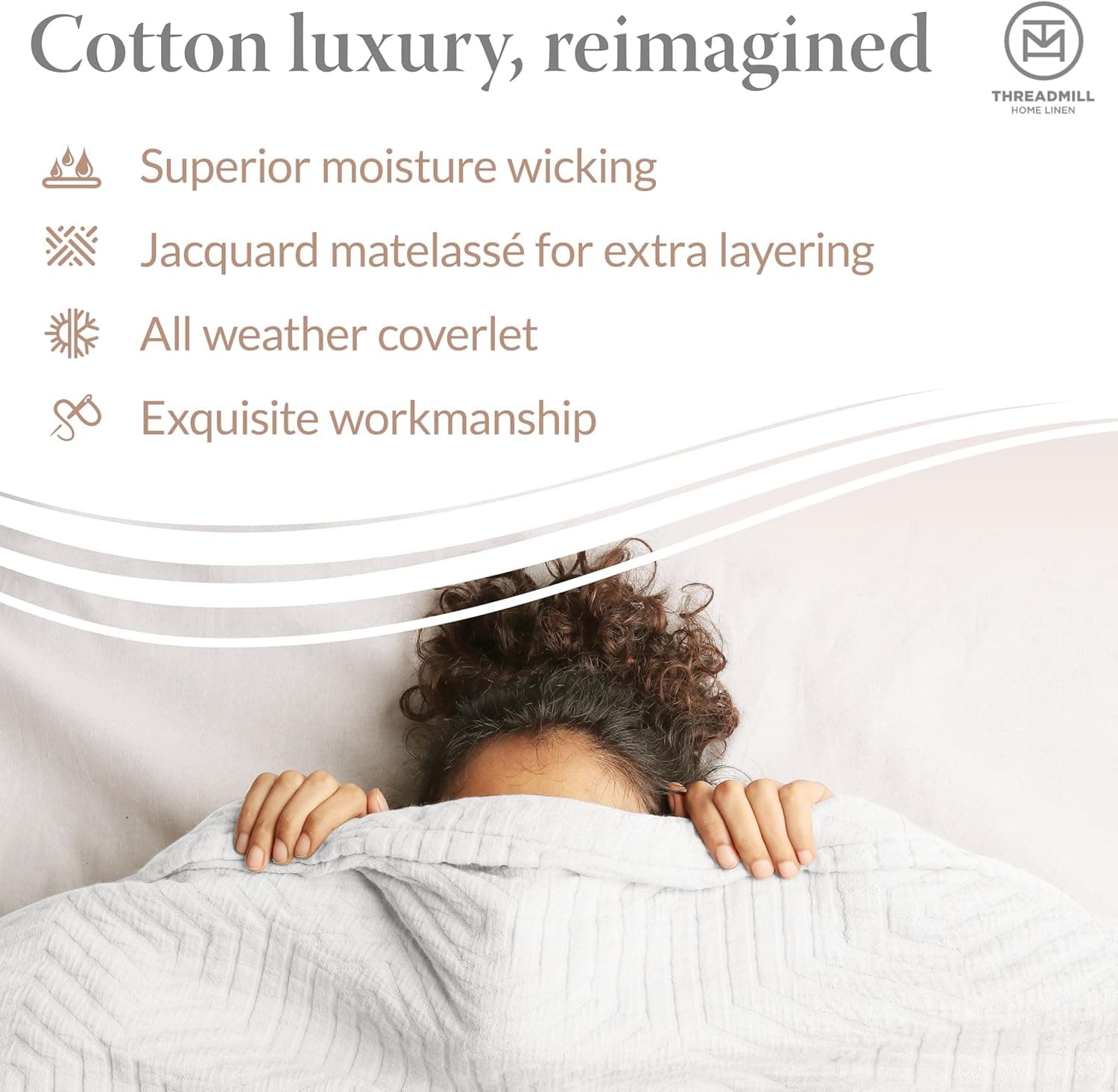 Threadmill Home Linen King Coverlet - Colcha de algodão Aster Matelasse de peça única, macia e leve, cor branca, roupa de cama de algodão penteado de fibra longa respirável - Imagem 4