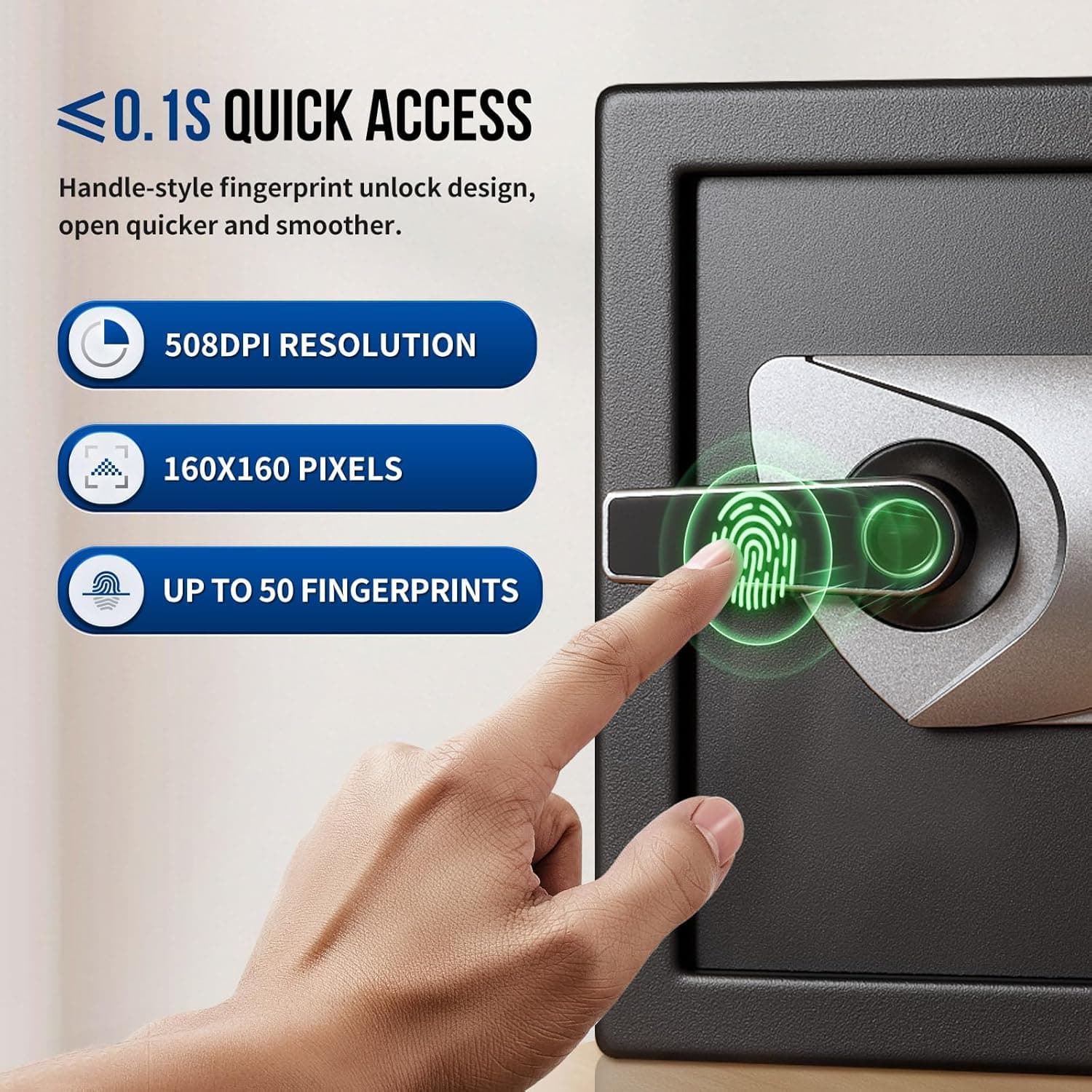 Blacksmith SAFEHome Safe Cofre biométrico de 0,9 filhote com alça de desbloqueio de impressão digital, prateleira removível, cofre de segurança para joias de escritório em casa valiosas - Imagem 3