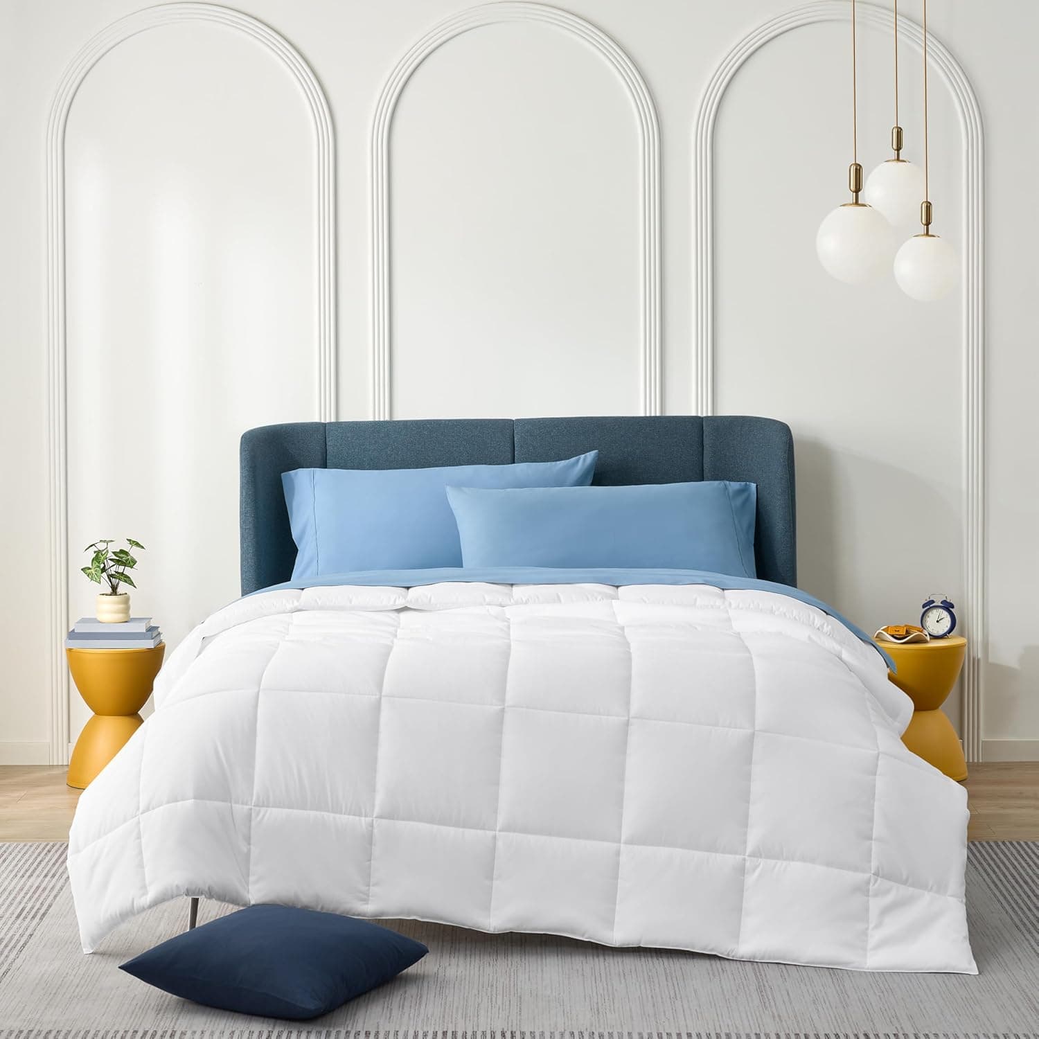 CASUAL LIVING Edredom King com enchimento de edredom refrescante leve acolchoado edredom branco todas as estações reversível macio roupa de cama alternativa lavável na máquina, king, branco - Imagem 3