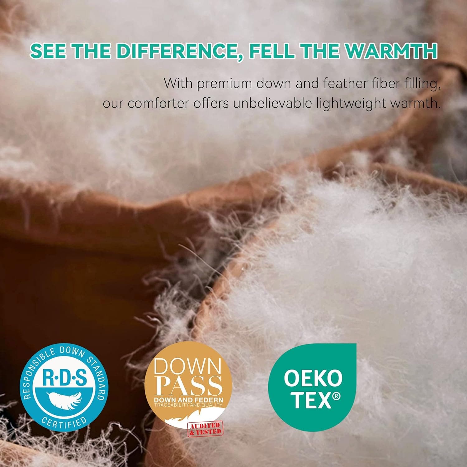 Three Geese Edredom de plumas de luxo Cal King Size, enchimento de edredom para todas as estações, 108 x 98 polegadas com capa 100% algodão, calor médio e alto poder de enchimento, edredom branco - Imagem 4