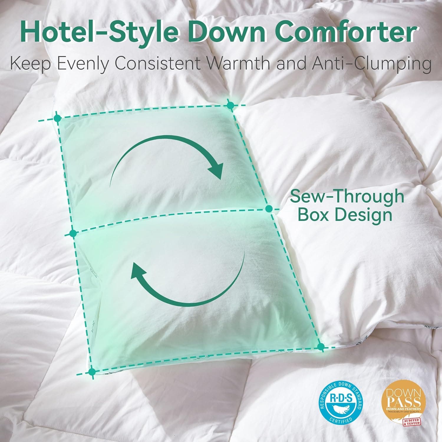 Three Geese Edredom de plumas de luxo Cal King Size, enchimento de edredom para todas as estações, 108 x 98 polegadas com capa 100% algodão, calor médio e alto poder de enchimento, edredom branco - Imagem 3