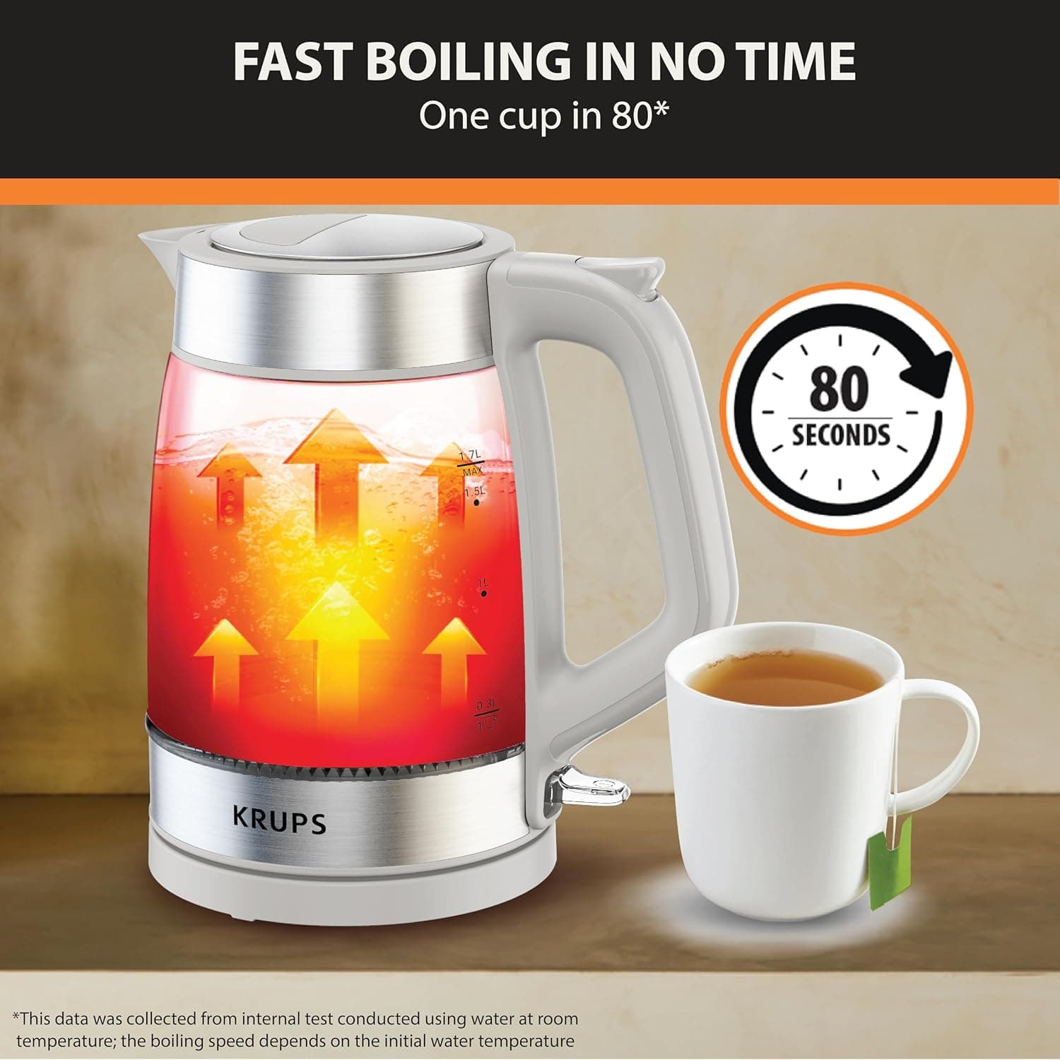 Chaleira de vidro, 1,7 litros, 1500 W com indicador de LED - Imagem 3