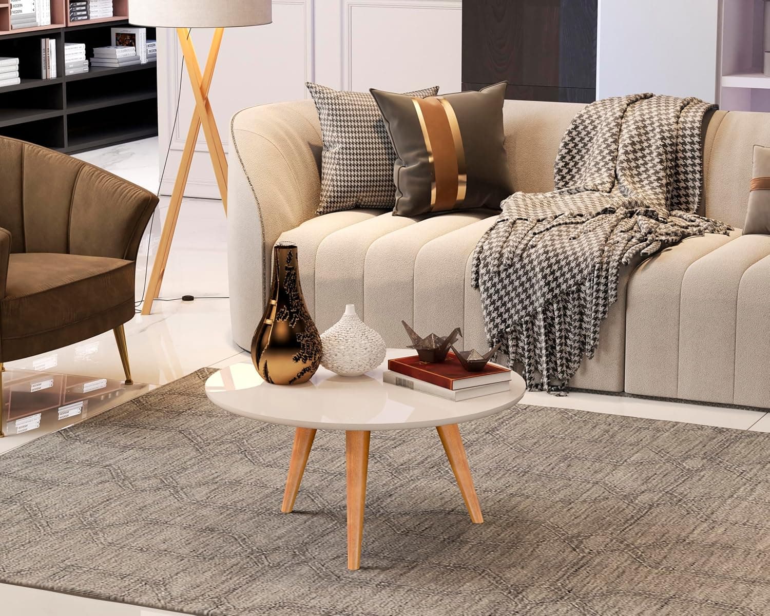 Mesa De Centro Dubai Sala Decorativa Redonda Tripé Pés Palito (OFF WHITE) - Imagem 2